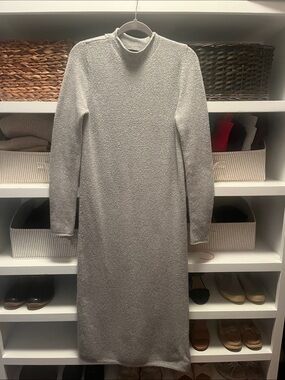 Mango Tall Light Gray Long Sleeve Mock Neck Knit Dress